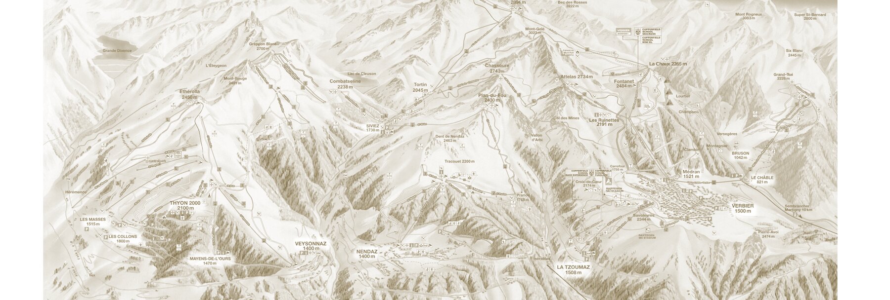 Plan du domaine skiable des 4 Vallées